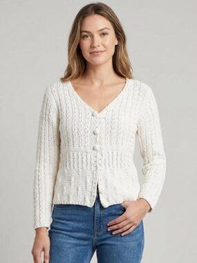 Vintage Alps Cotton Knit Cardigan Off White Small Y2K